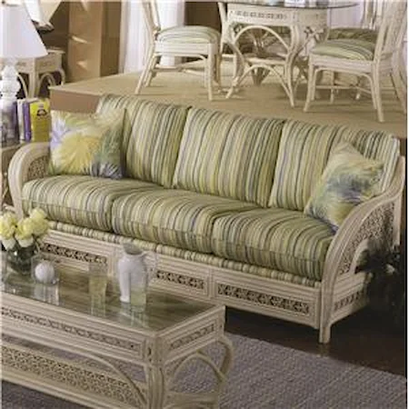 Wicker Rattan Framed Sofa With Accent Pillows